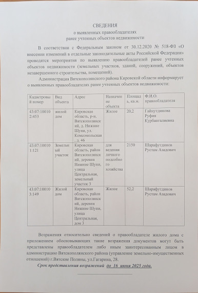 СВЕДЕНИЯ о выявленных правообладателях ранее учтенных объектов недвижимости. СВЕДЕНИЯ о выявленных правообладателях ранее учтенных объектов недвижимости.